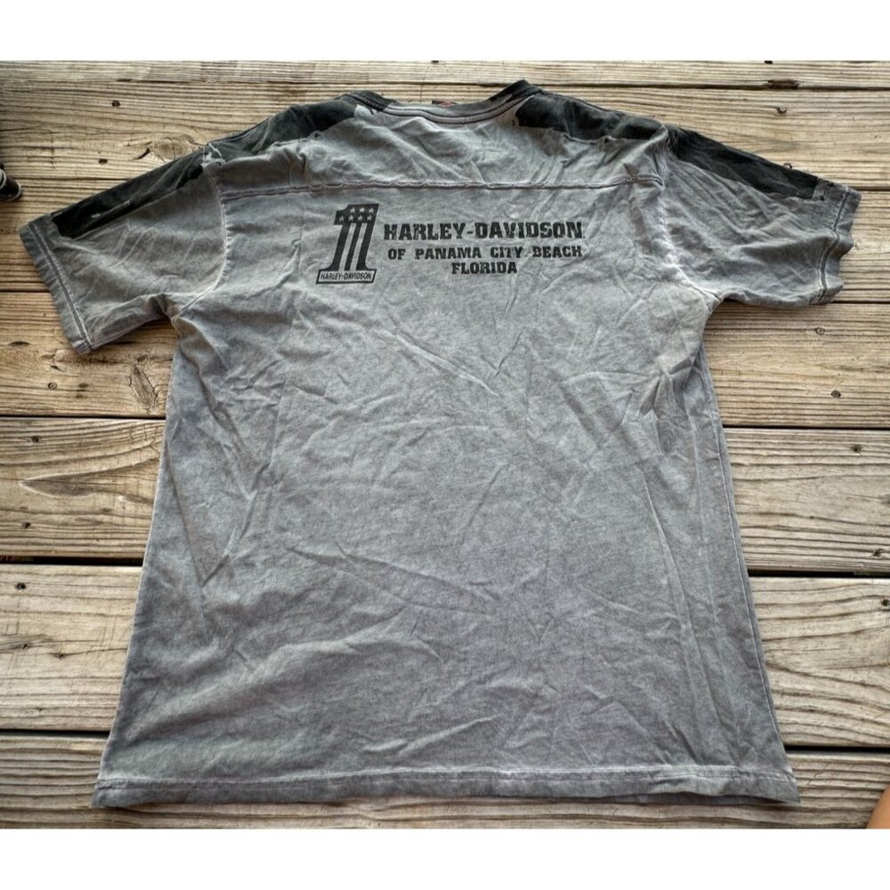 Harley Davidson Short Sleeve Graphic Print Panama City Fl Gray Mens sz XL Cotton